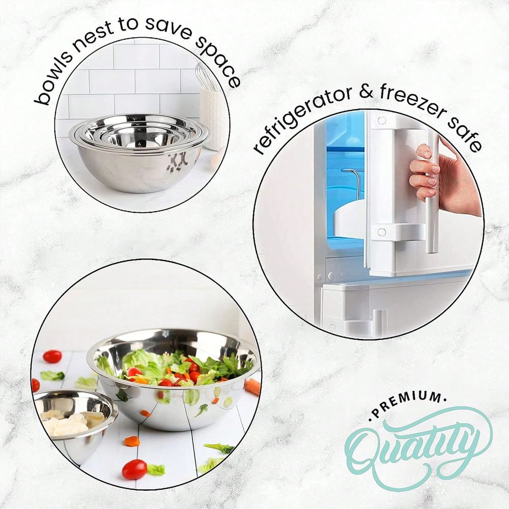 Food Storage Home - Steel Mixing Bowl 5Piece Set, Nesting