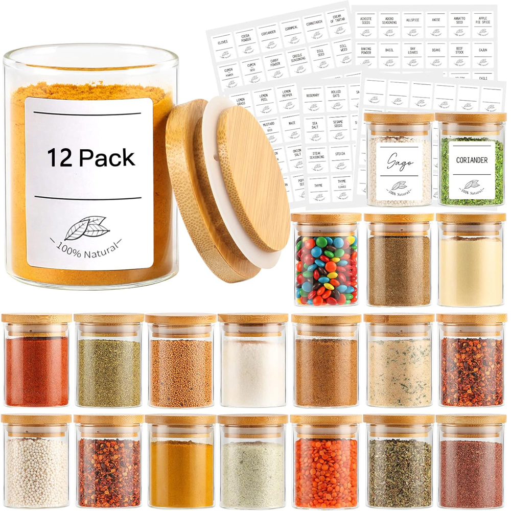 Food Storage Drums - 4oz Glass Spice Jars with Bamboo