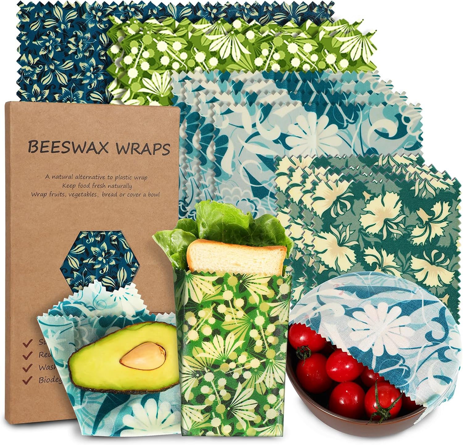Beeswax Food Wrap - Eco-Friendly Beeswax Food Wraps, 11 Pack