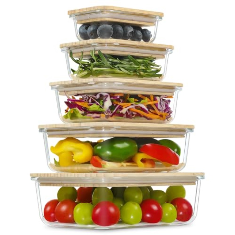Food Storage For Pantry - Glass Containers with Bamboo Lids Meal