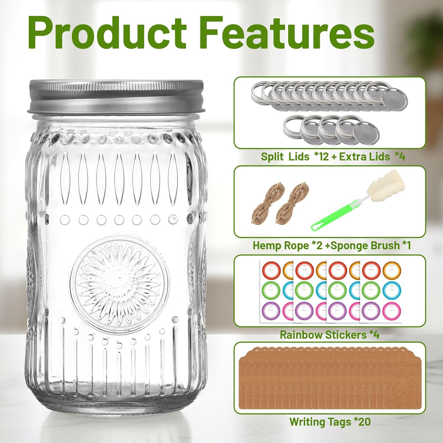 32 oz Wide Mouth Mason Jars wi - Food Storage 4 Quart のレビューと価格