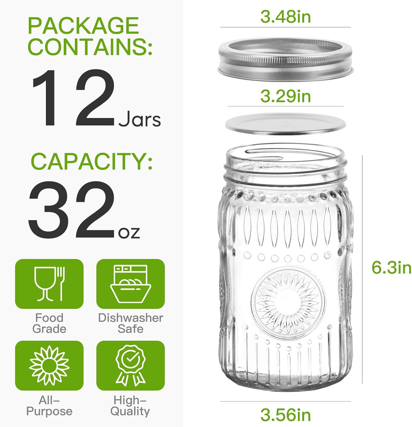 32 oz Wide Mouth Mason Jars wi - Food Storage 4 Quart のレビューと価格
