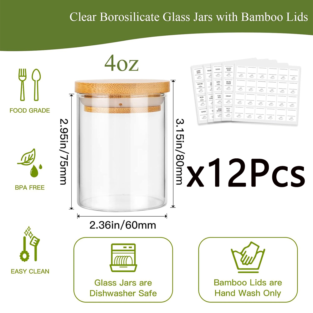 4oz Glass Spice Jars with Bamb - Food Storage Drums のレビューと価格