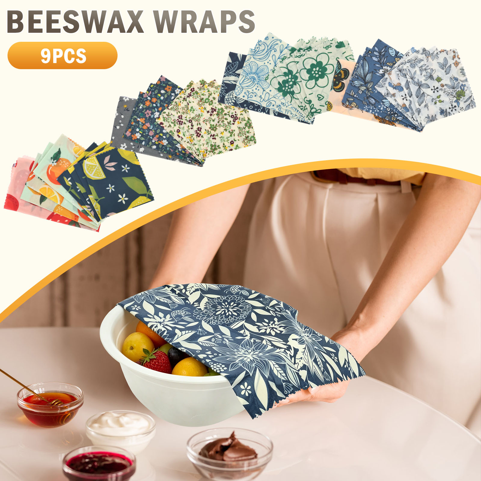 9 Pcs Organic Beeswax Wrap Reu - Beeswax Food Wrap のレビューと価格