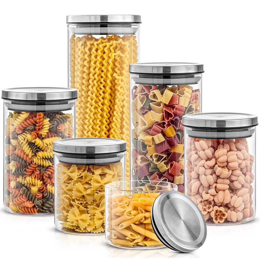 Kitchen Canister Set. 6 Glass  - Food Storage For Pantry のレビューと価格