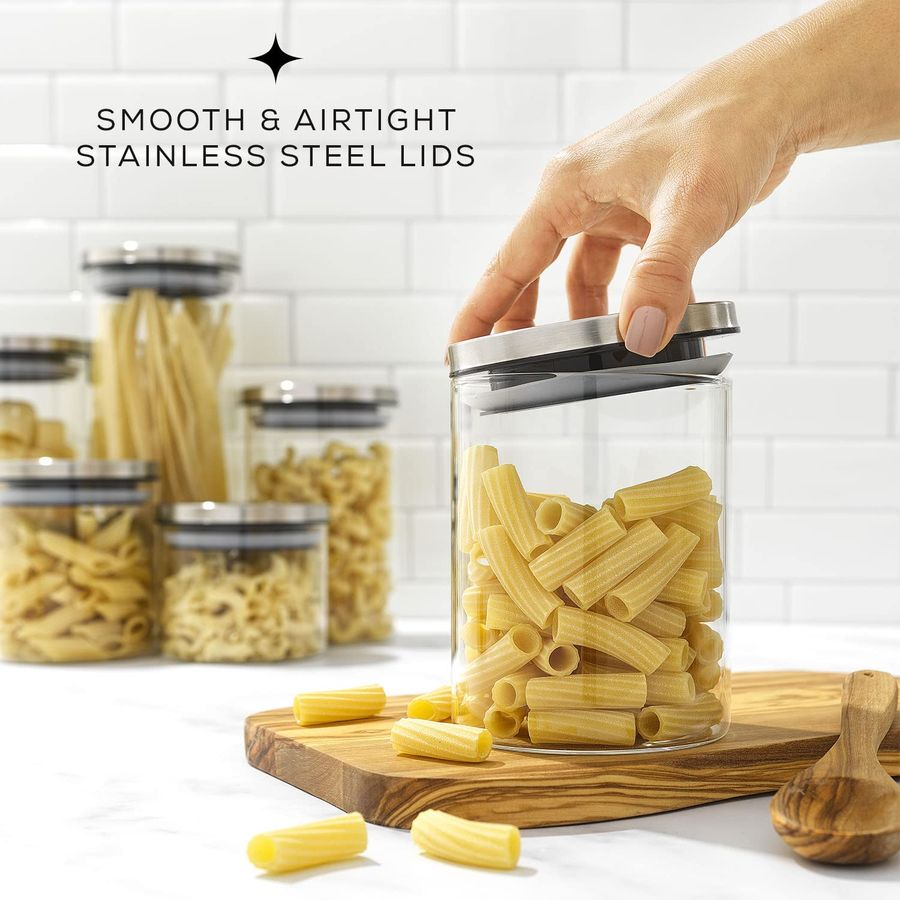 Kitchen Canister Set. 6 Glass  - Food Storage For Pantry のレビューと価格