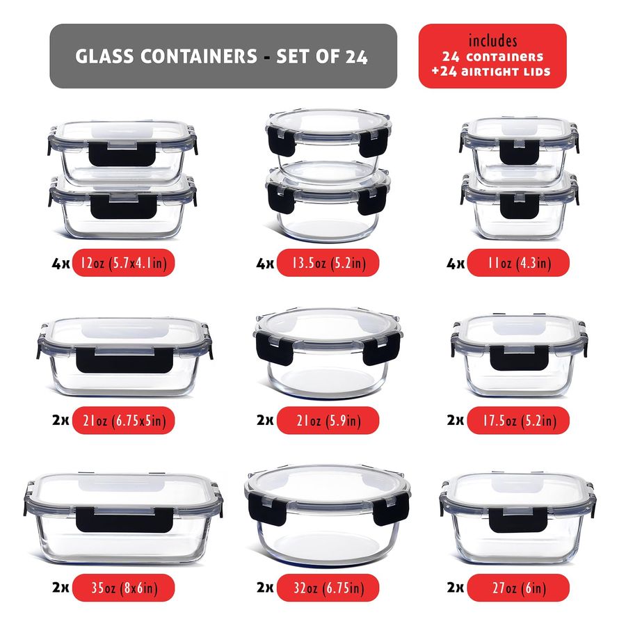48pc Glass Storage Containers  - Food Storage For Pantry のレビューと価格