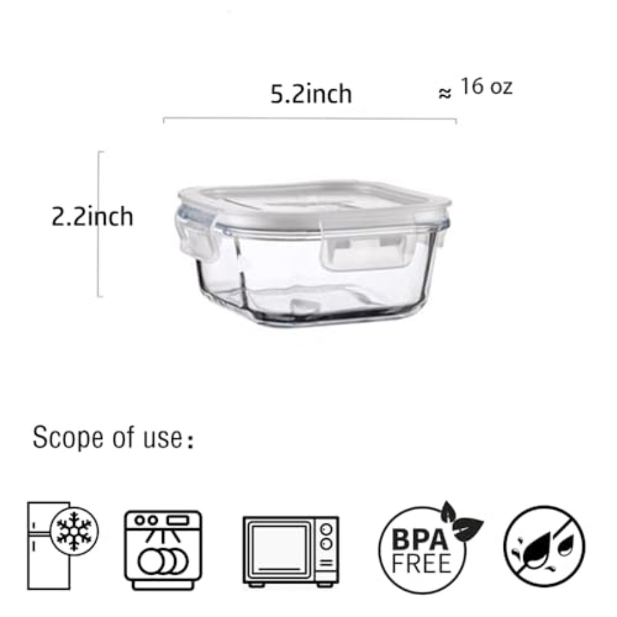 16oz Square Glass Food Storage - Food Storage With Lids のレビューと価格