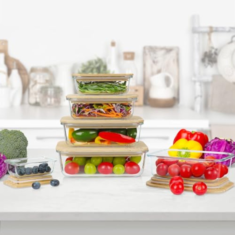 Glass Containers with Bamboo L - Food Storage For Pantry のレビューと価格