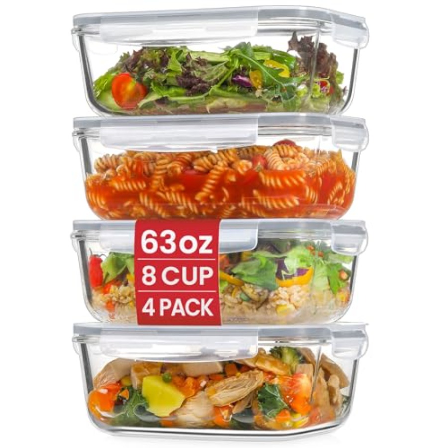 4 Pack 8 Cups/ 63oz Large Glas - Food Storage With Lids のレビューと価格
