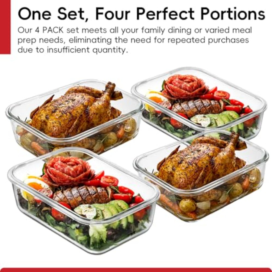 4 Pack 8 Cups/ 63oz Large Glas - Food Storage With Lids のレビューと価格