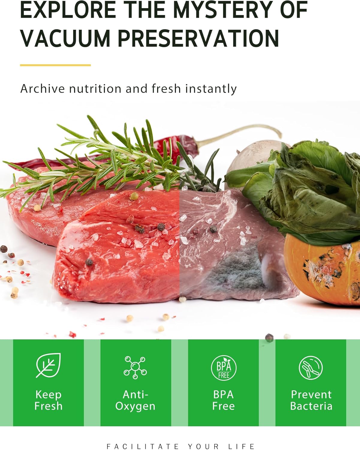 Vacuum Sealer Bags, 6 Pack Rol - Storage Food Prep のレビューと価格