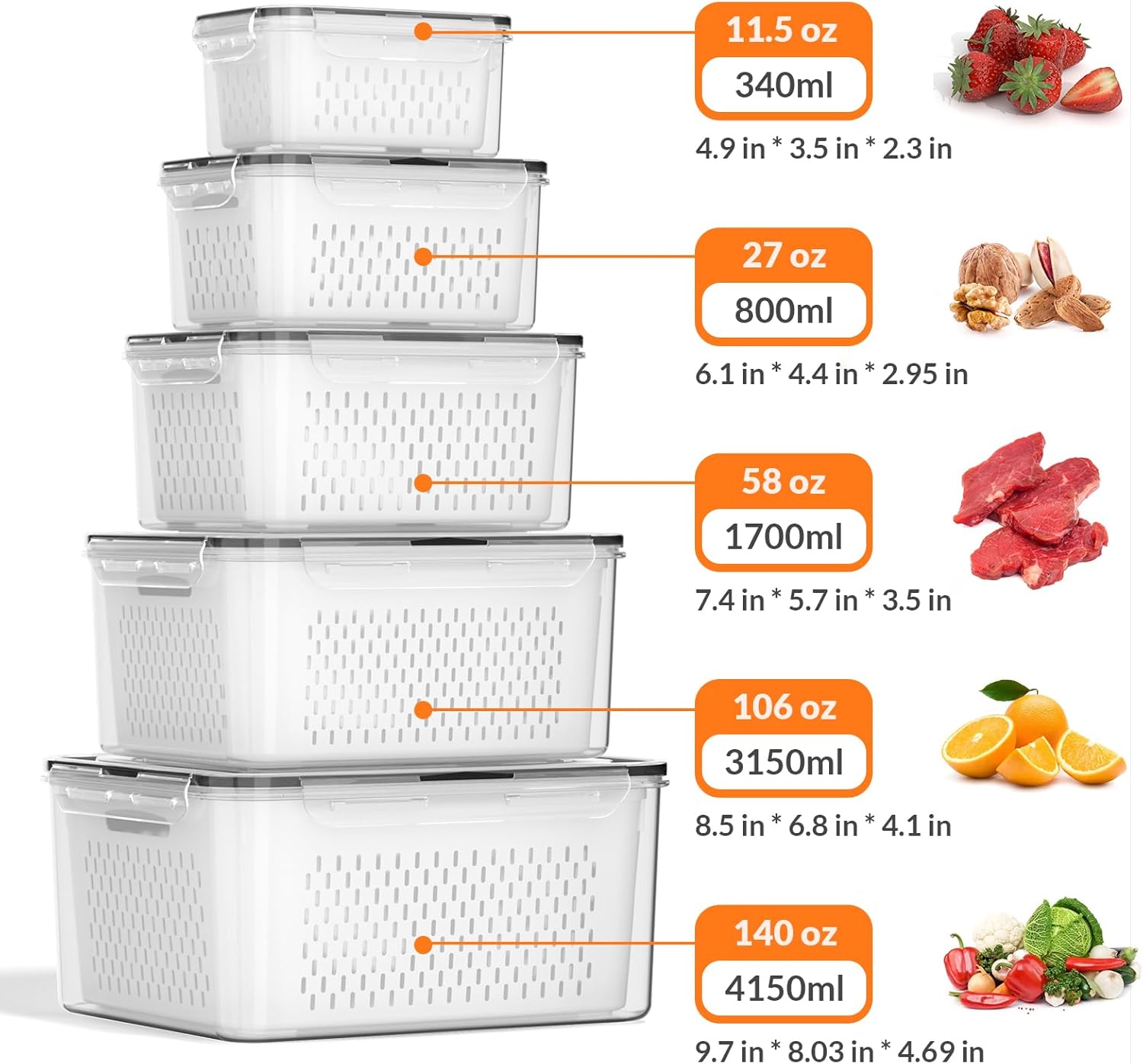 5 PCS Large Fruit Storage Cont - Food Storage With Lids のレビューと価格