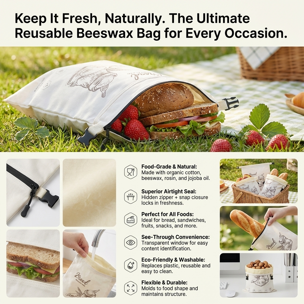 Reusable Beeswax Bread Bag wit - Food Storage Reusable Bags のレビューと価格