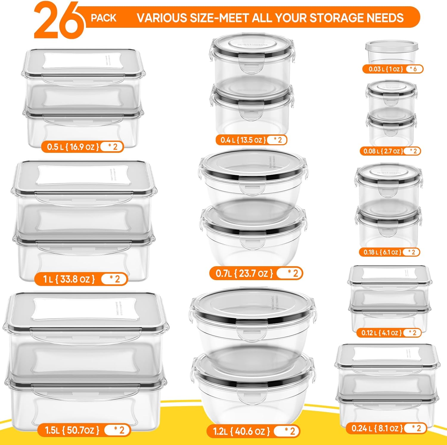 52 PCS Food Storage Containers - Food Storage With Lids のレビューと価格