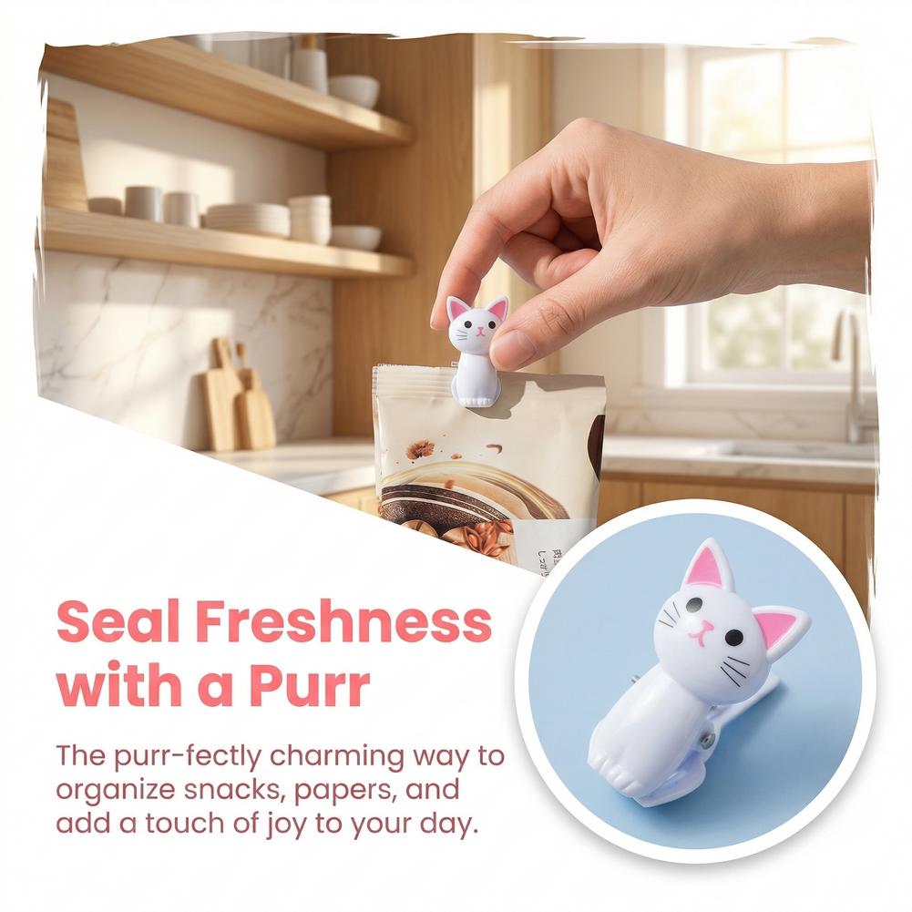 Cute Cat Shaped Bag Clips Reus - Food Storage Reusable Bags のレビューと価格